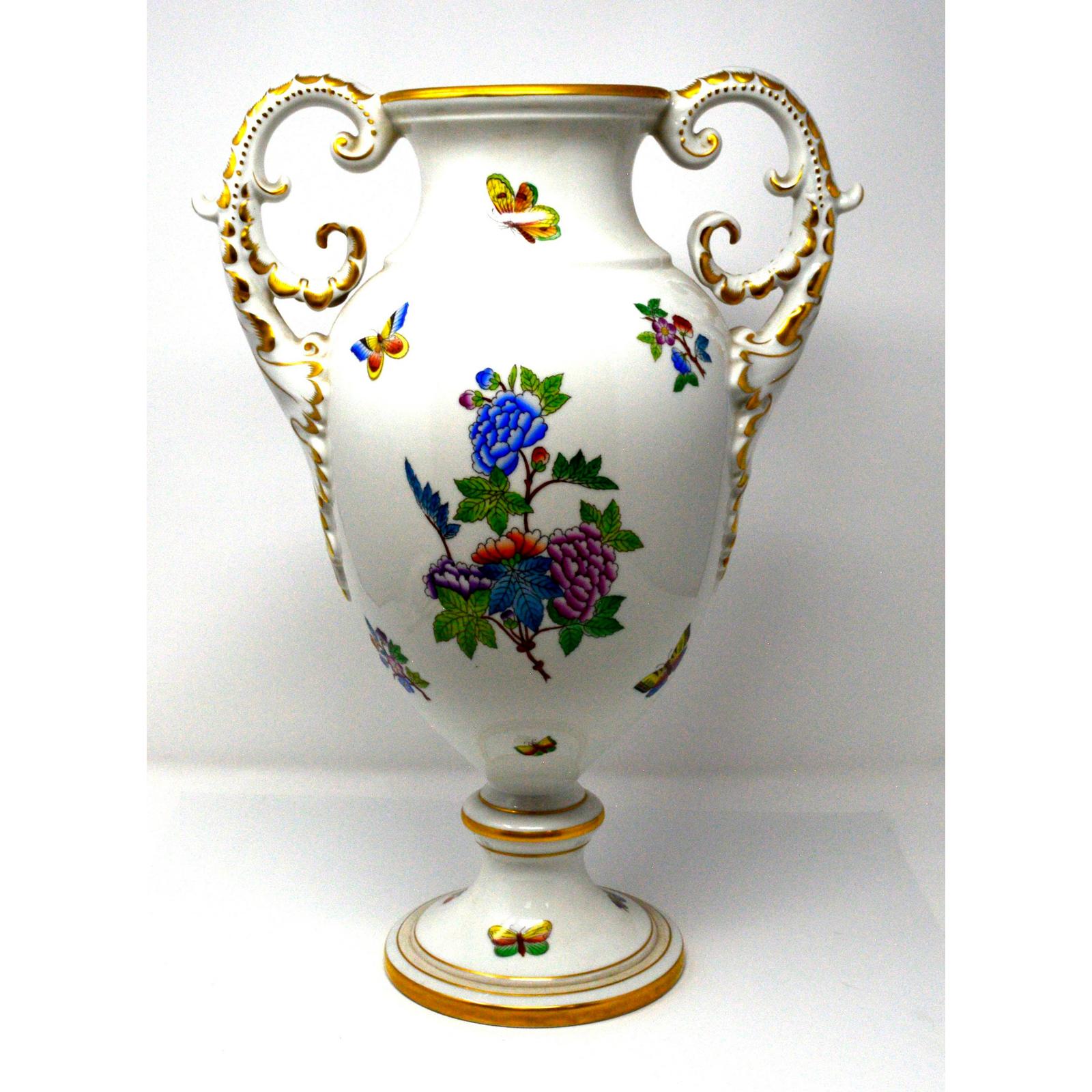 HEREND, (HUNGARY) HAND PAINTED & GILDED PORCELAIN URN | Empire
