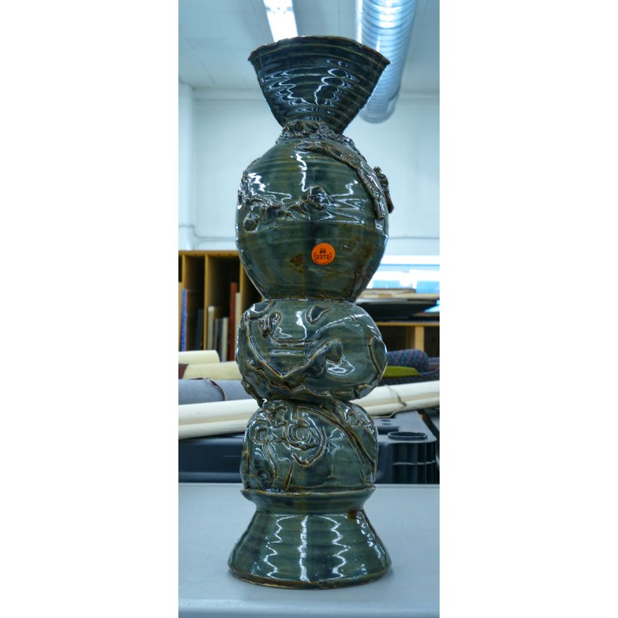 Ed Brannan Green Glazed Sculptural Vessel 18''