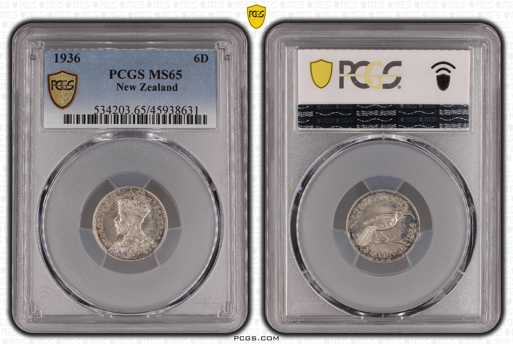 1936 New Zealand Sixpence PCGS - MS65 -631