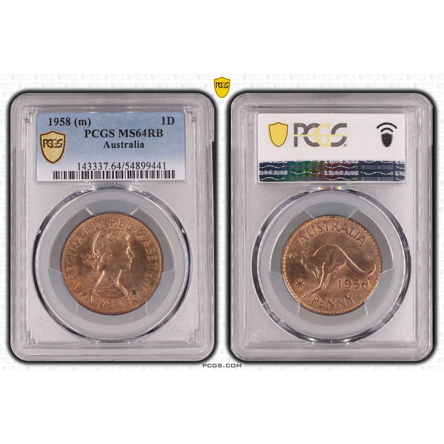 Elizabeth II, One Penny, 1958, PCGS MS64RB