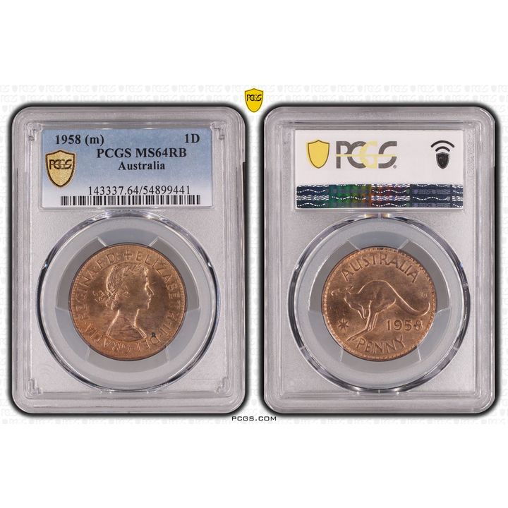 Elizabeth II, One Penny, 1958, PCGS MS64RB