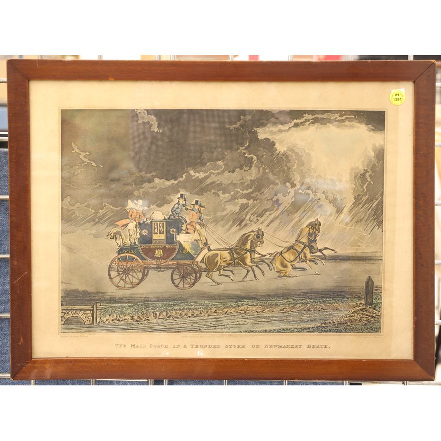 Antique Reeves Mail Coach Tinted Engraving Framed 16''x21''