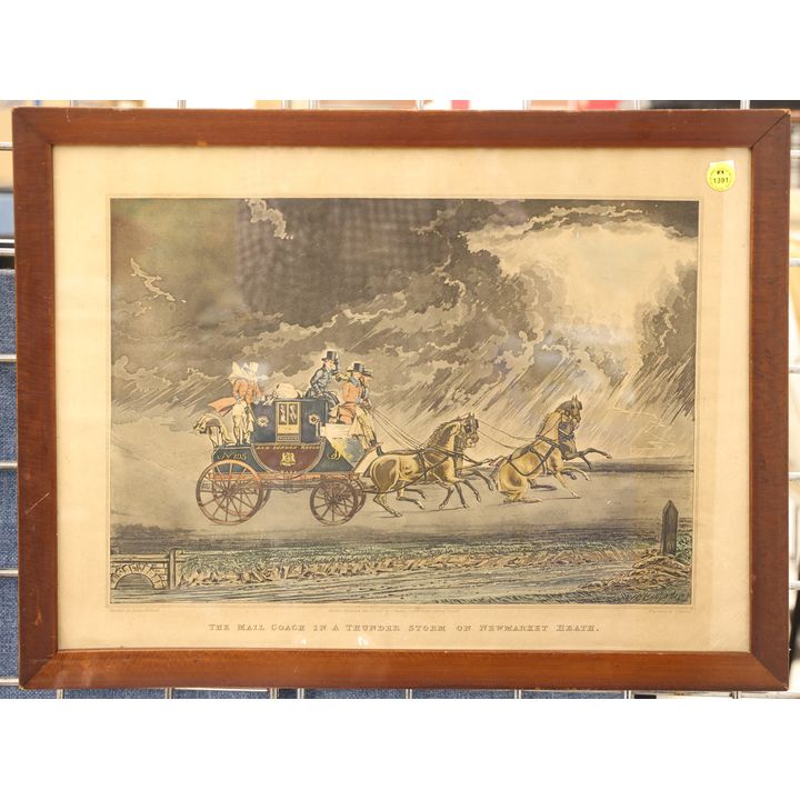 Antique Reeves Mail Coach Tinted Engraving Framed 16''x21''