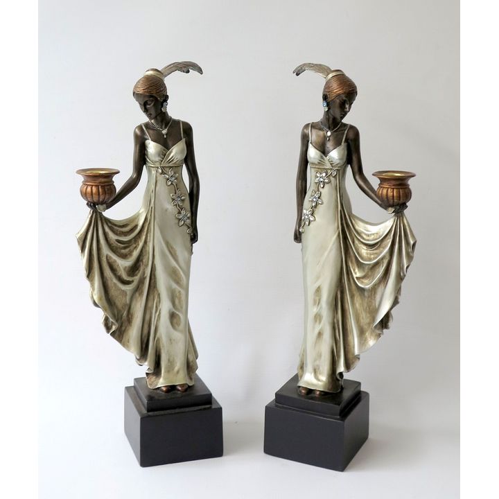 PAIR OF LARGE COMPOSITION FIGURAL CANDLESTICKS
