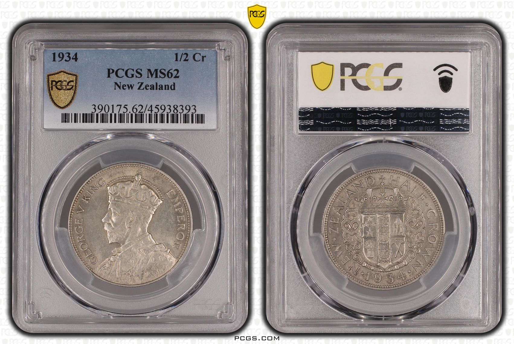 1934 New Zealand 1/2 Crown PCGS - MS62 -393