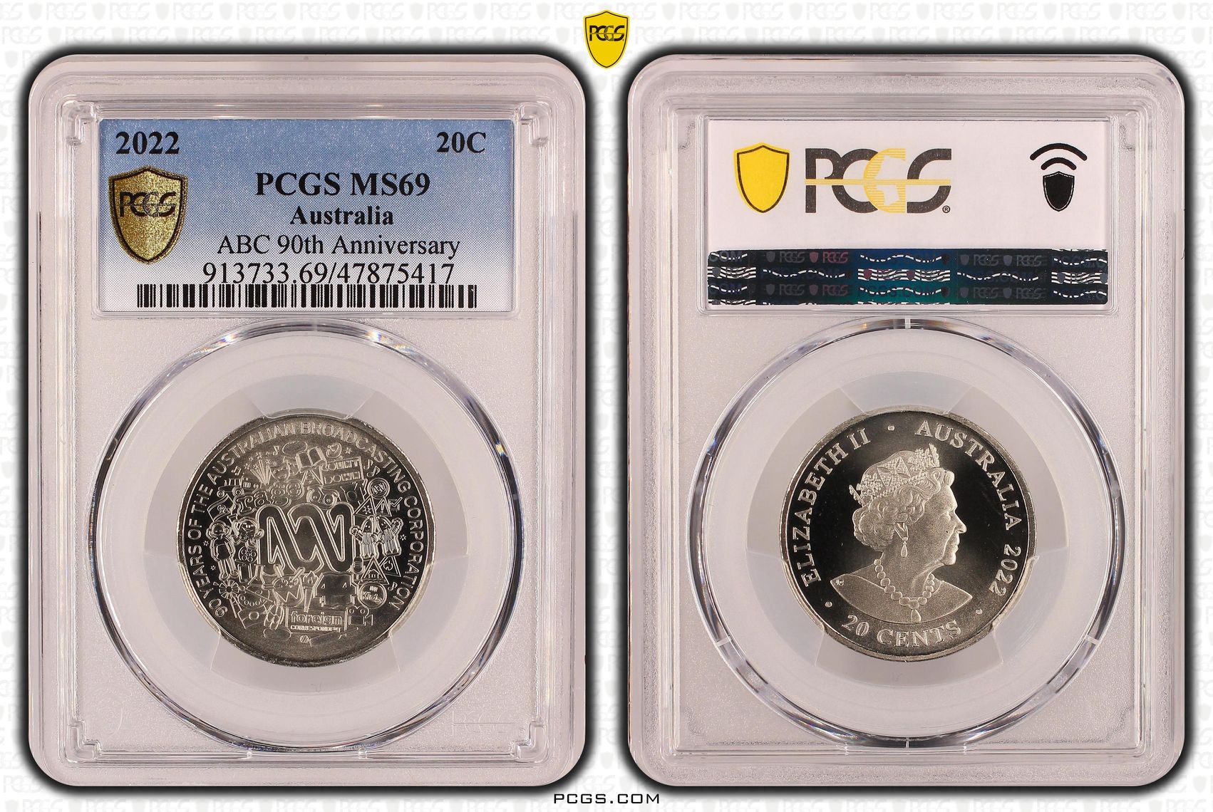 ABC 90th Anniversary , Twenty Cent, 2022, PCGS MS69