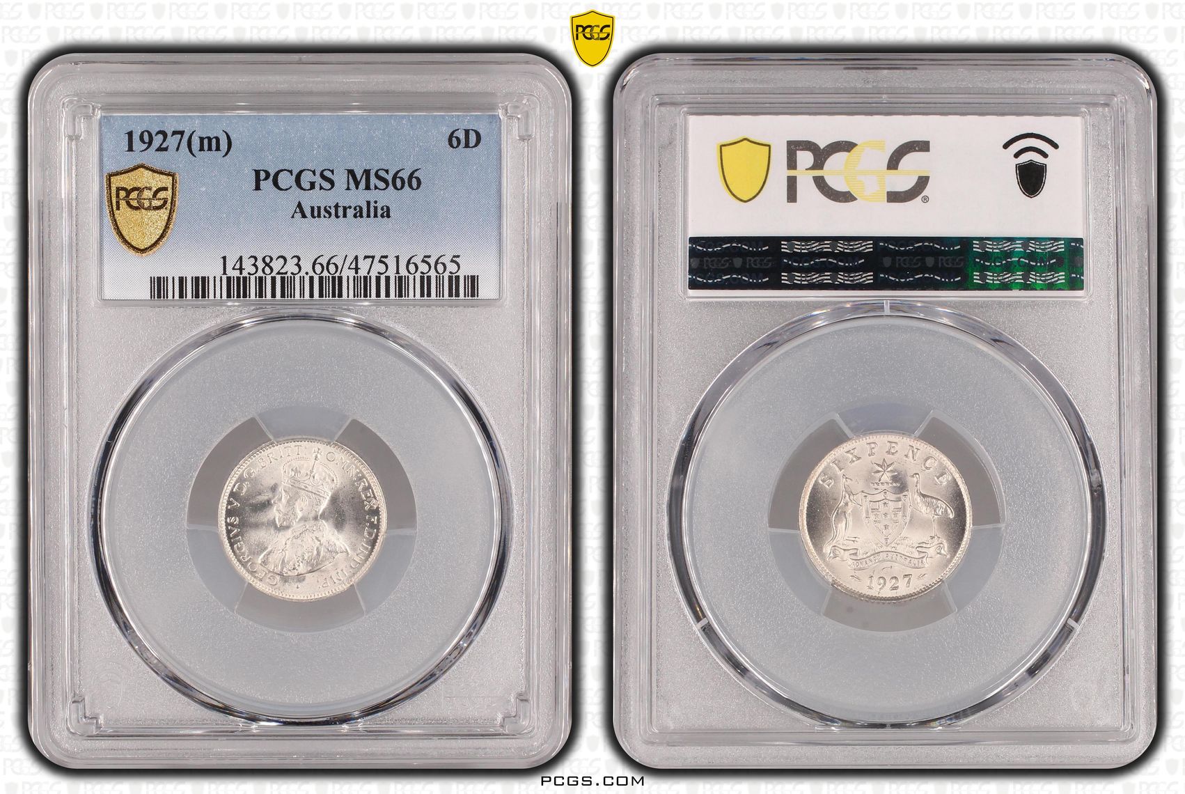 Sixpence, 1927(m) POP Report 5/0, PCGS MS 66