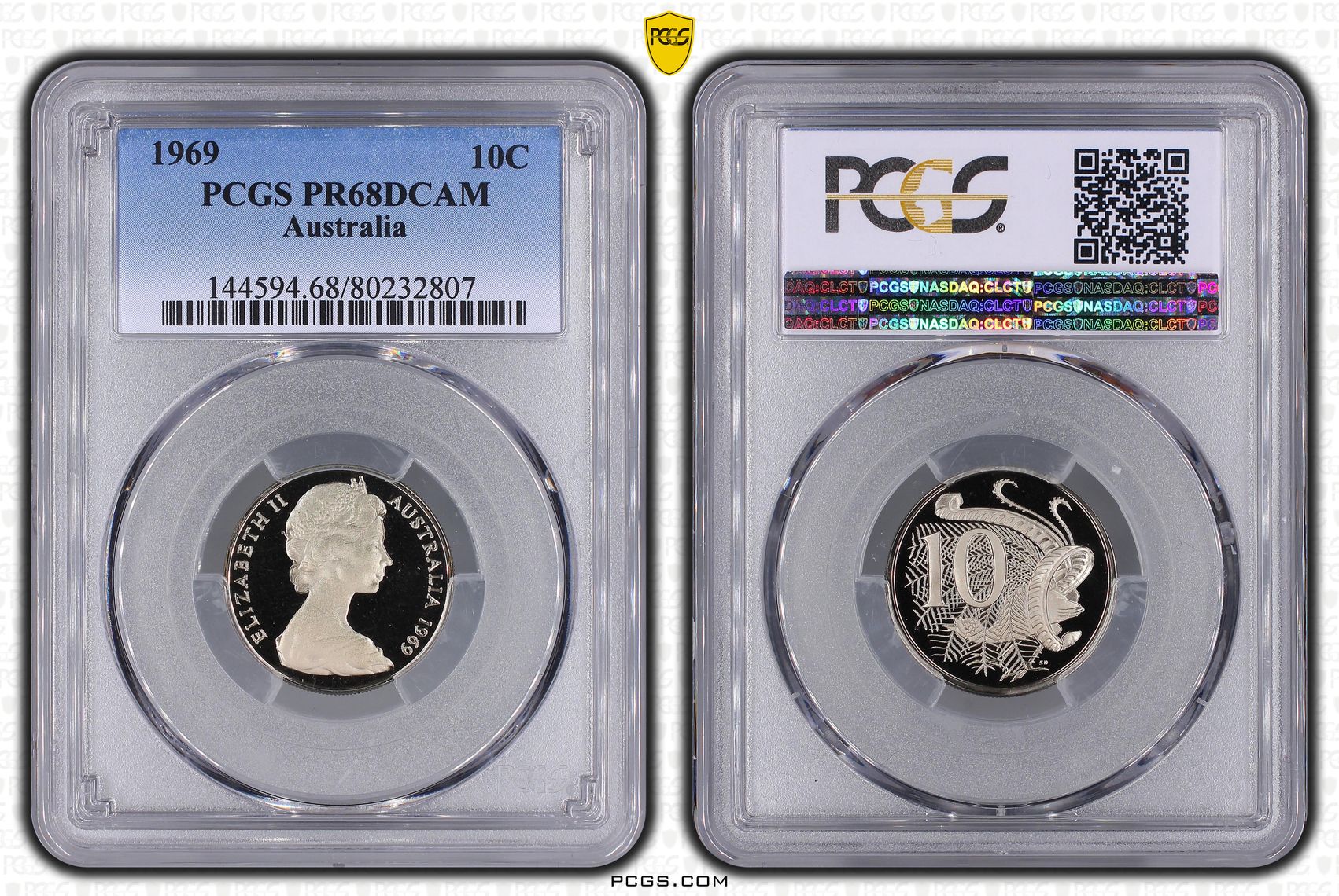 Elizabeth II, Ten Cent, 1969, PCGS PR68DCAM