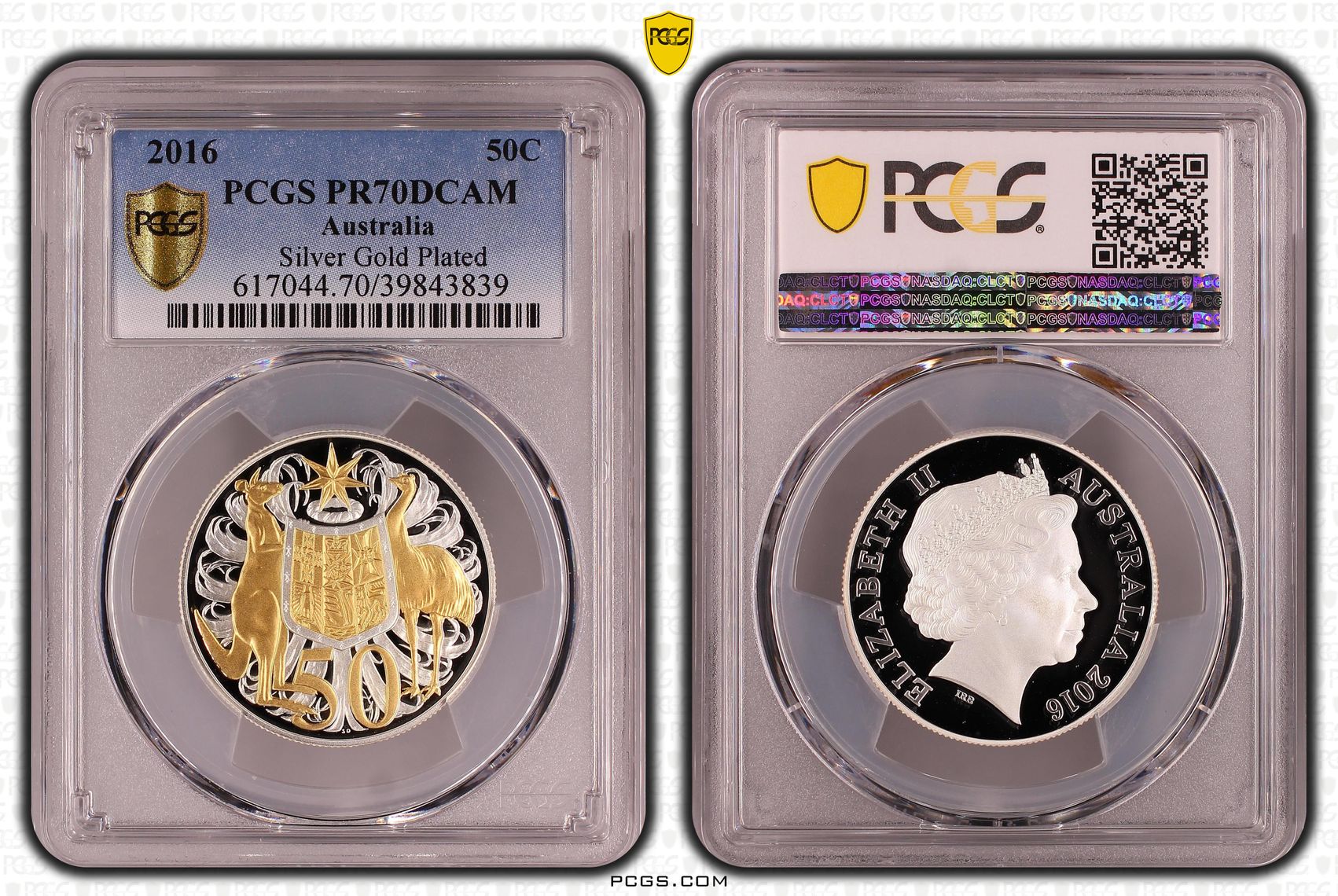 325 · 2016 Australia Fifty Cent, 50c Silver Gilt Silver PCGS - PR70DCAM POP 62/0 -839