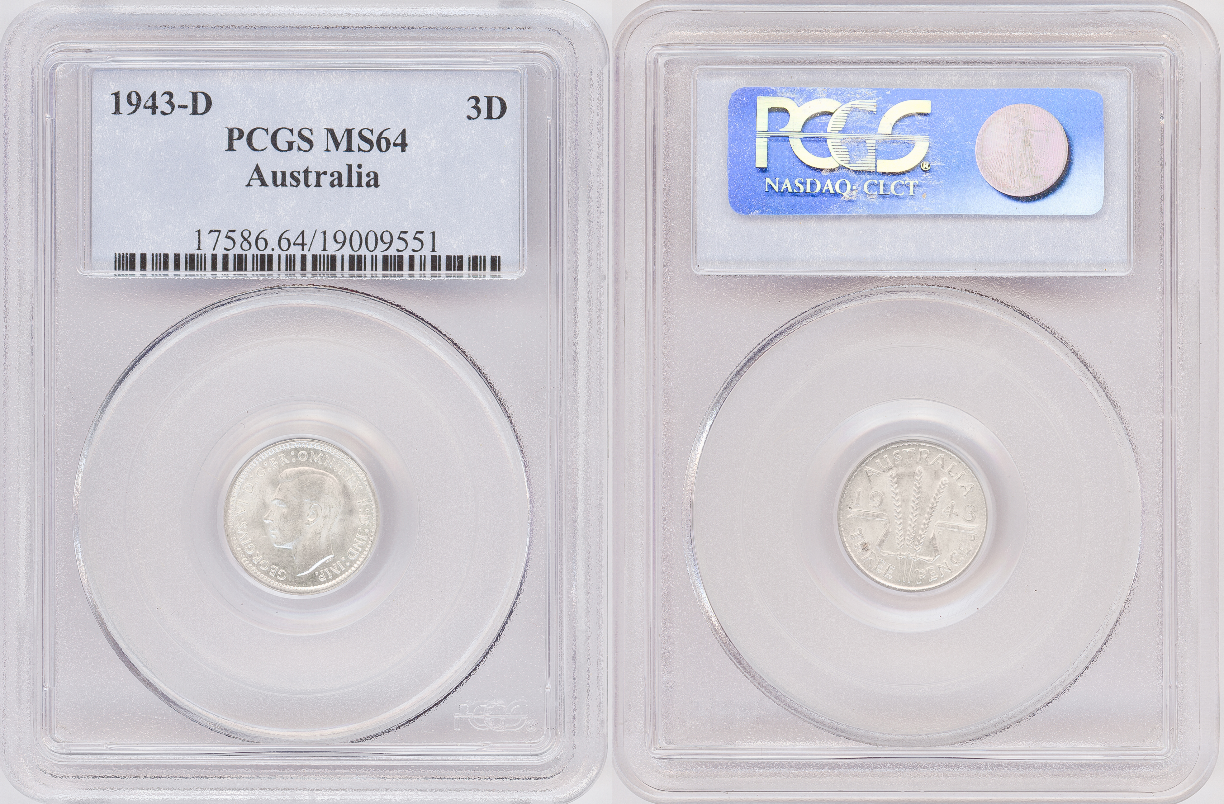 George VI, Threepence, 1943-D, PCGS MS64