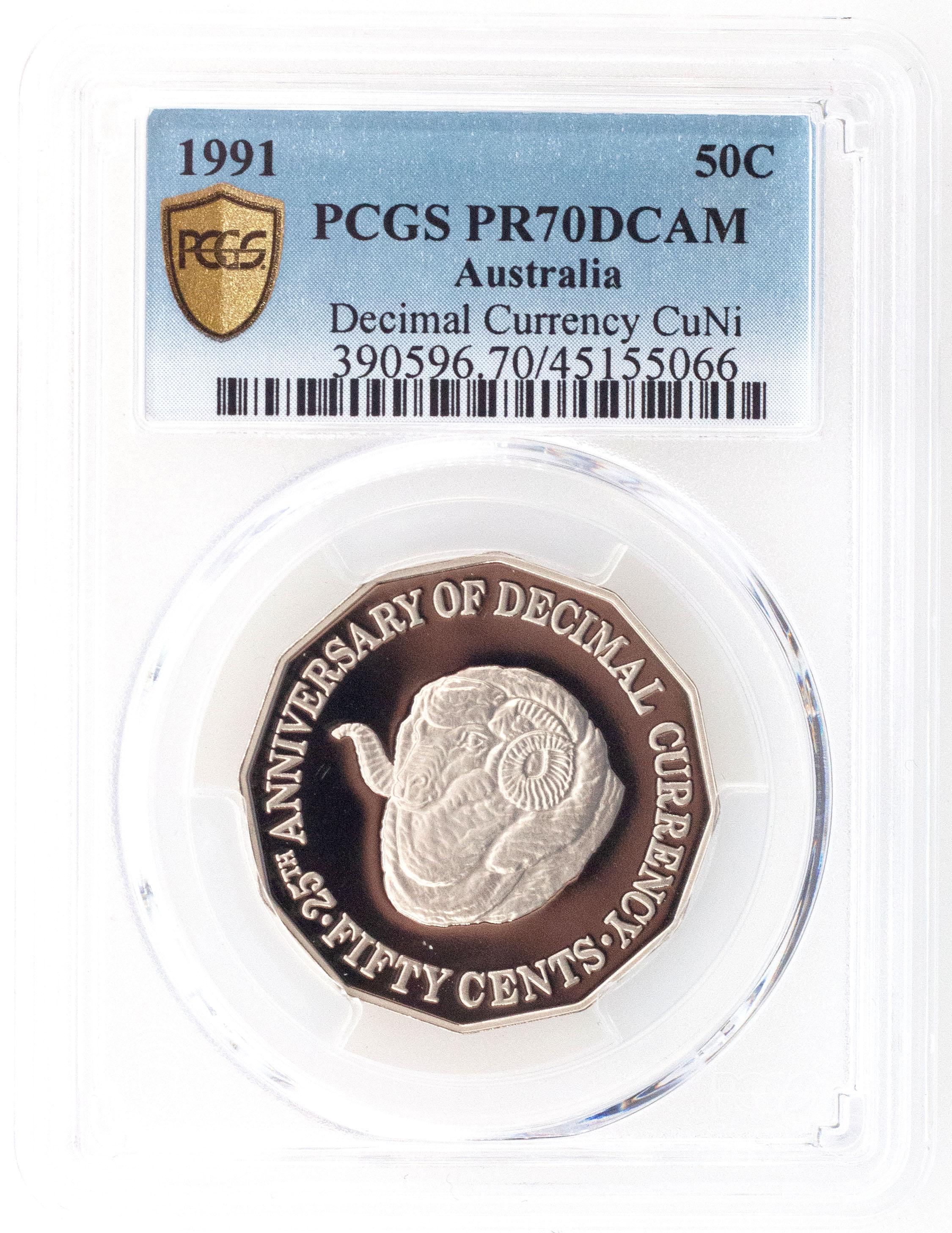 1991 Australia Fifty Cent, 50c 25th Anniversary Decimal Currency PCGS - PR70DCAM POP 23/0 -066