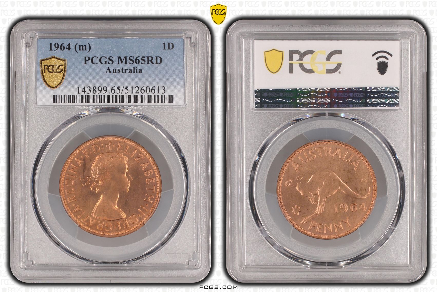 Elizabeth II, One Penny, 1964, PCGS MS65RD