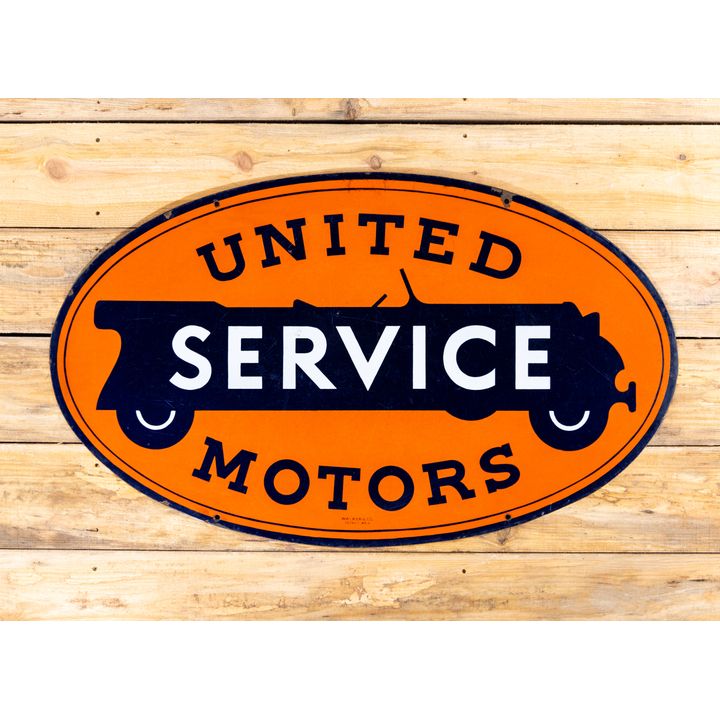 United Motors Service w/ Logo Double Sided Porcelain Sign TAC 8.75 & 8.5