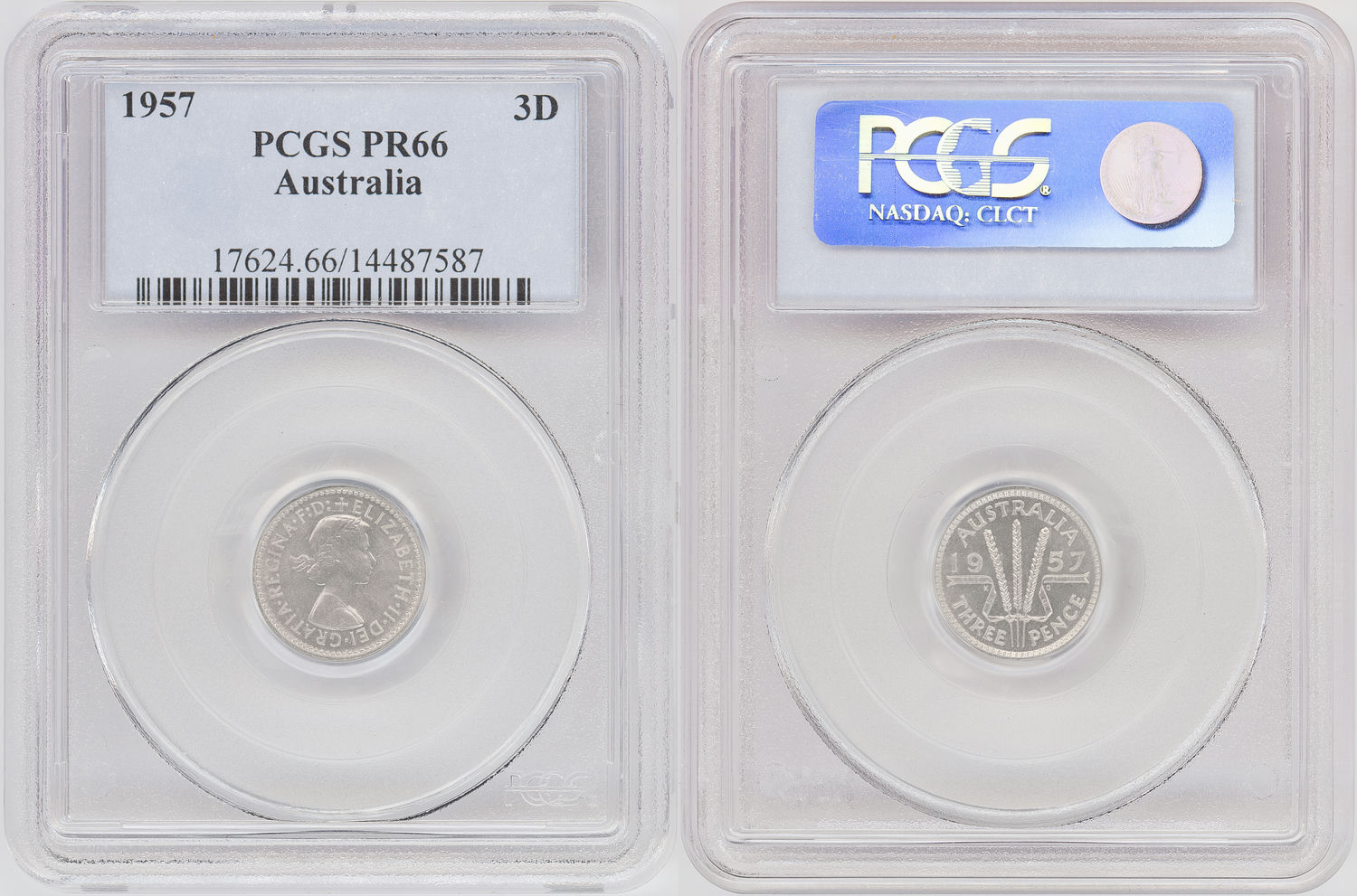 Elizabeth II, Threepence, 1957(m), PCGS PR66
