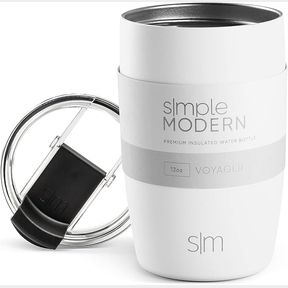 Simple Modern Travel Coffee Mug Tumbler with Flip Lid, Insulated Stainless Steel Cold Brew Iced Coffee Cup, 12oz Winter White, Voyager Colle