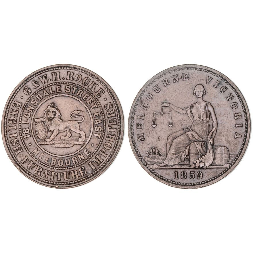 Melbourne, Victoria, G. & W. H. Rocke, Penny, 1859, VF