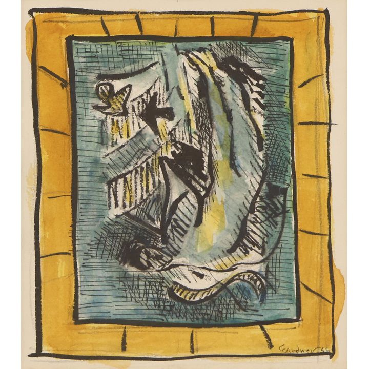 Byron Gardner ''Woman and Doves'' 1956 Ink and Watercolor