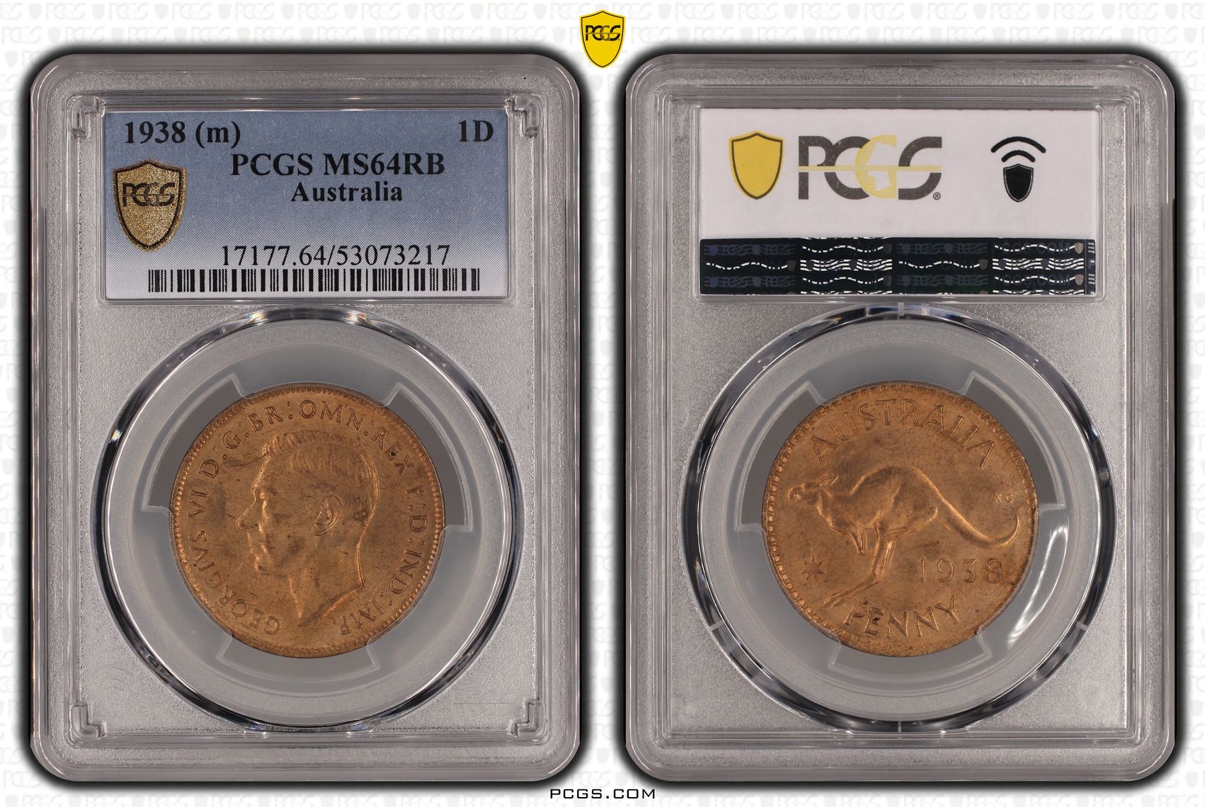 George VI, Penny, 1938, PCGS MS64RB