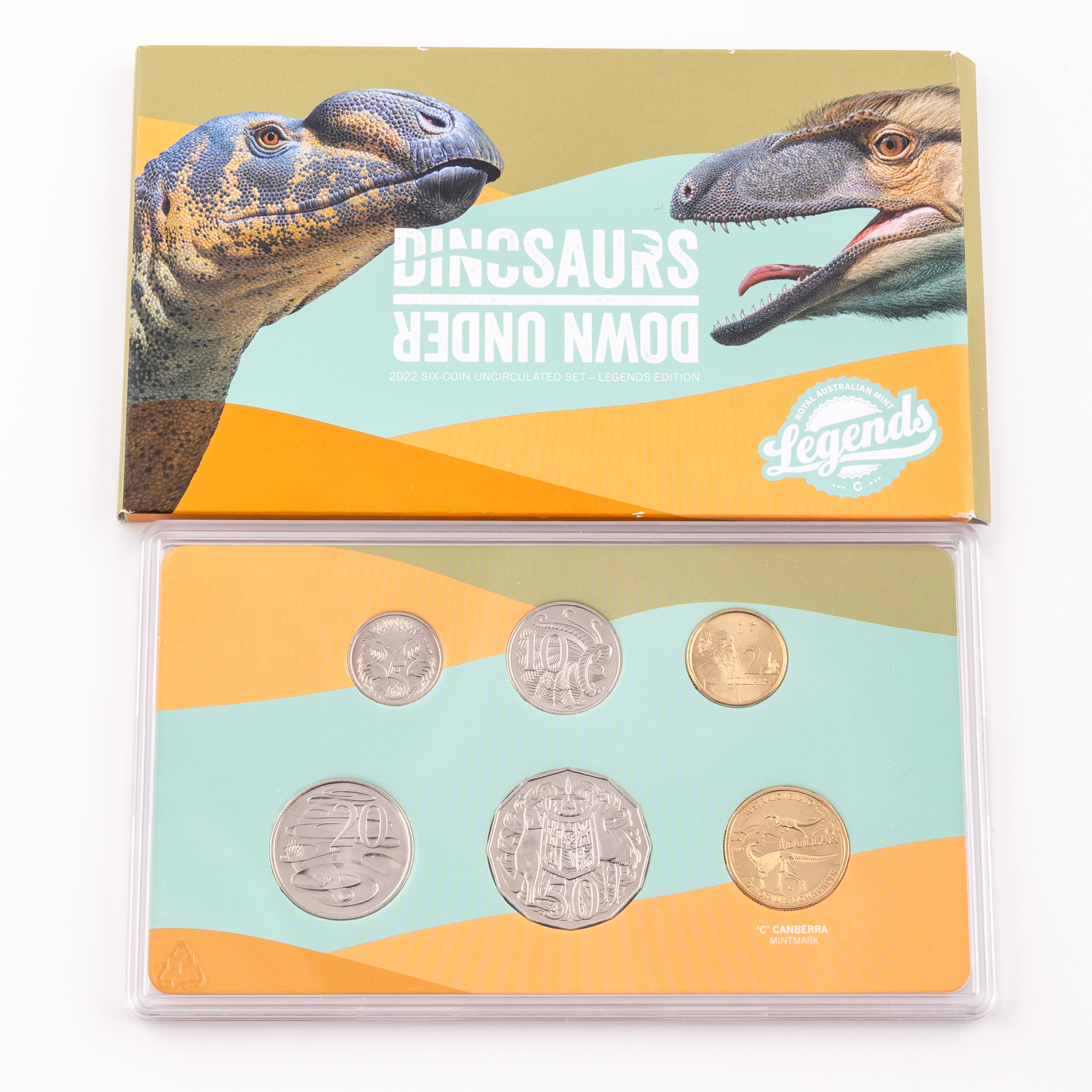 Elizabeth II, Dinosaurs Down Under - Legends Edition, Five Cents - Two Dollars, 2022, UNC