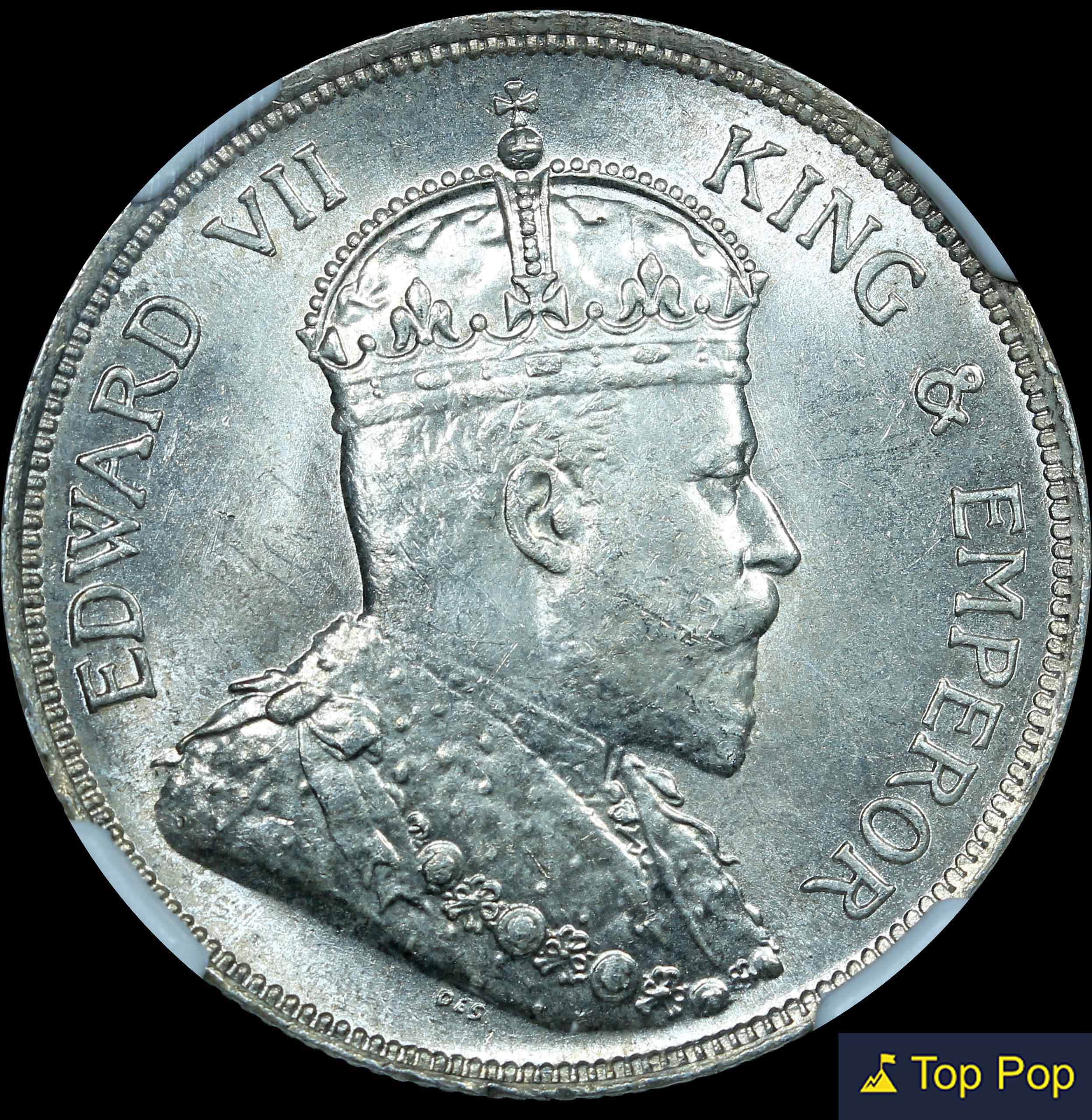 Straits Settlements, KE VII, 1908, 50 Cents, Top Pop, NGC