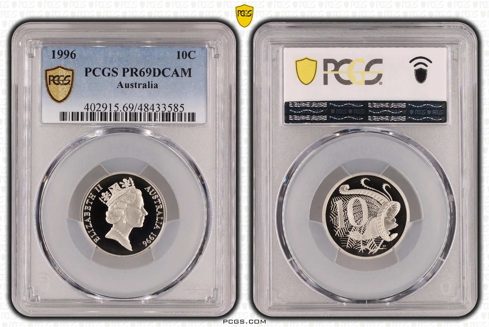 Elizabeth II, Ten Cent, 1996, PCGS PR69DCAM