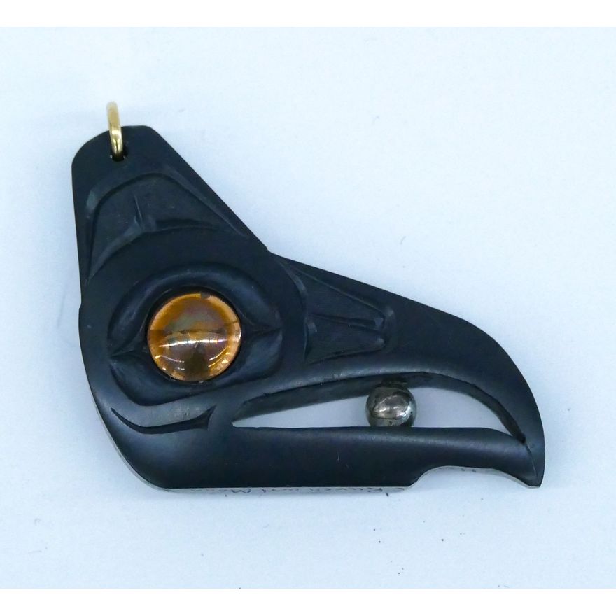 Francis Pollard ''Haida Raven and Moon'' Inlaid Argillite Pendant 2''