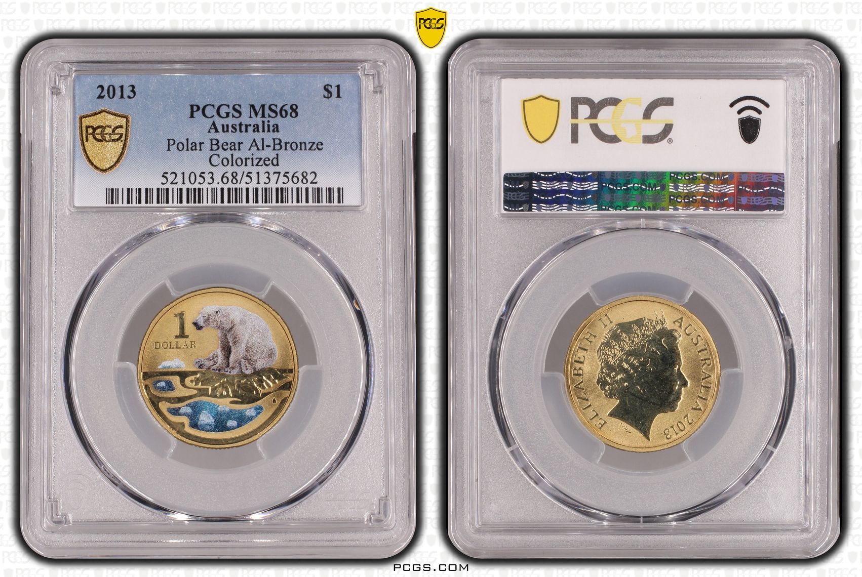 Polar Bear Al-Bronze, One Dollar, 2013, PCGS MS68