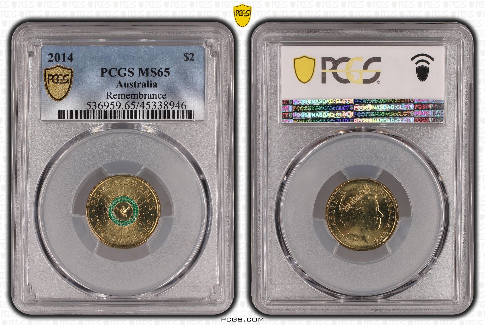 2014 Australia Two Dollar, $2 Remembrance PCGS - MS65 -946