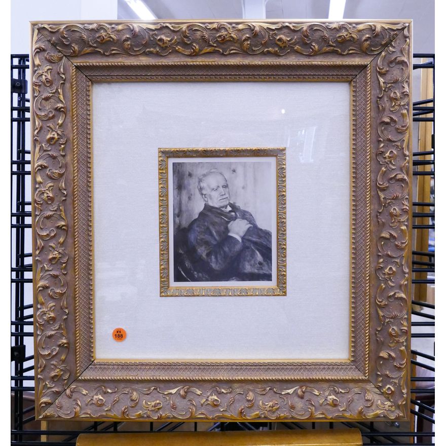 Pierre-Auguste Renoir 'Portrait of Paul Durand-Rule' Engraving in Gilt Gallery Frame- 21x19''