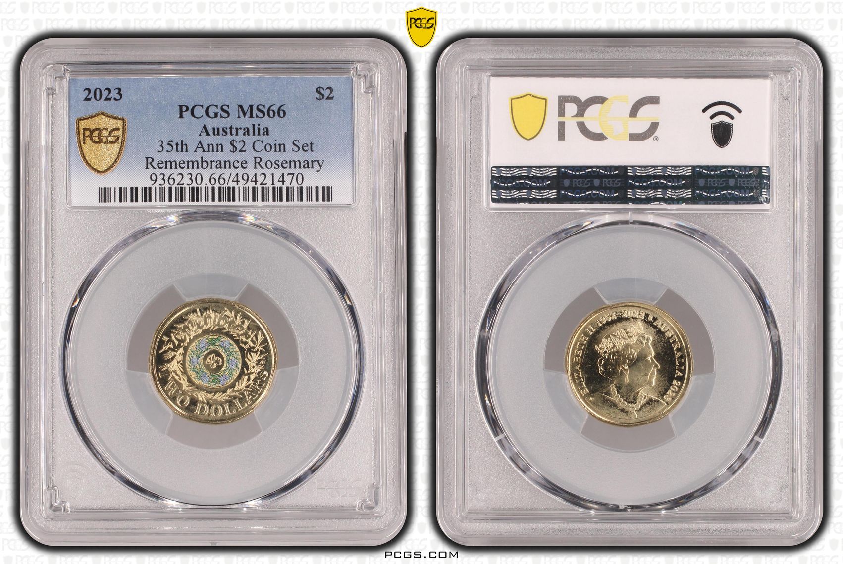 Elizabeth II, 35th Ann $2 Coin Set Remembrance Rosemary , Two Dollar, 2023, PCGS MS66