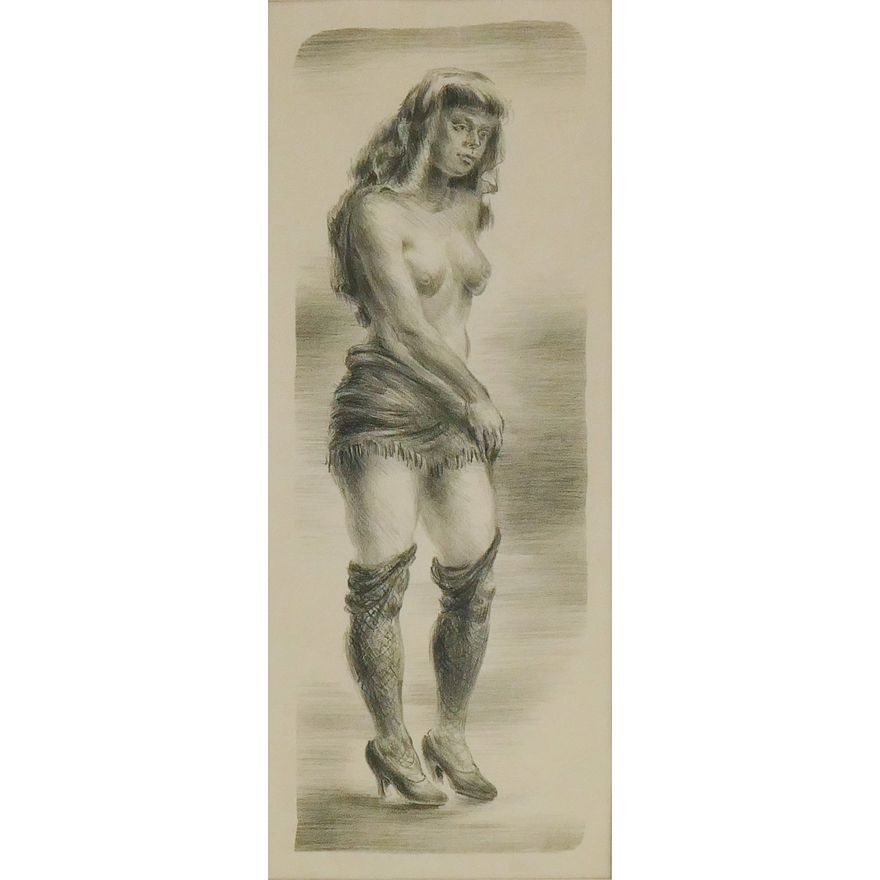 Attributed to Reginald Marsh ''Burlesque Dancer'' Lithograph