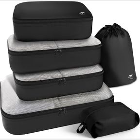 VARIETY PACK HOTOR PACKW RFEL F R KOFFER: POLYESTER TRAVEL PACKING CUBES, BLACK, 6-PIECE SET WITH ZIPPER CLOSURE