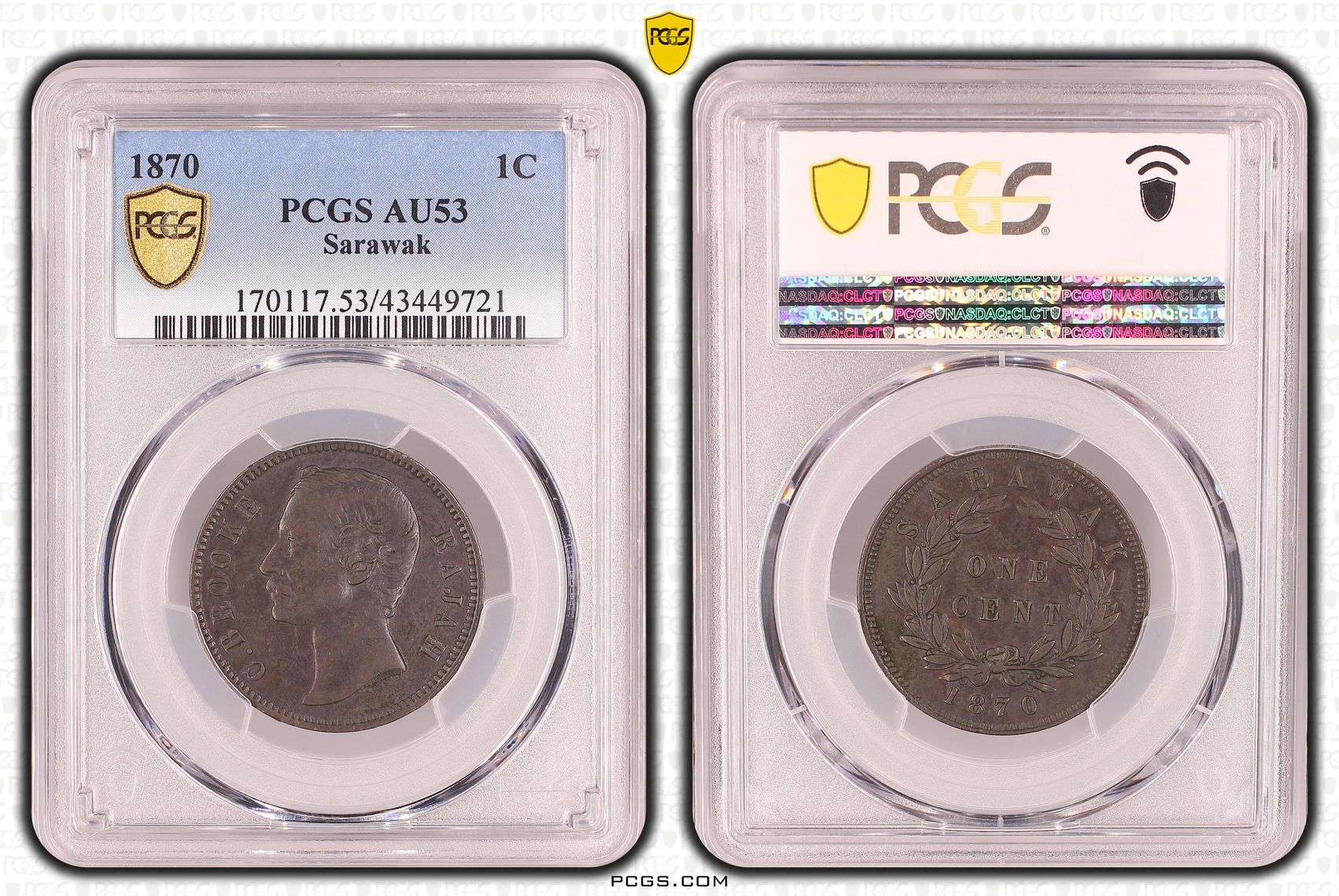 Sarawak, One Cent, 1870, PCGS AU53BN