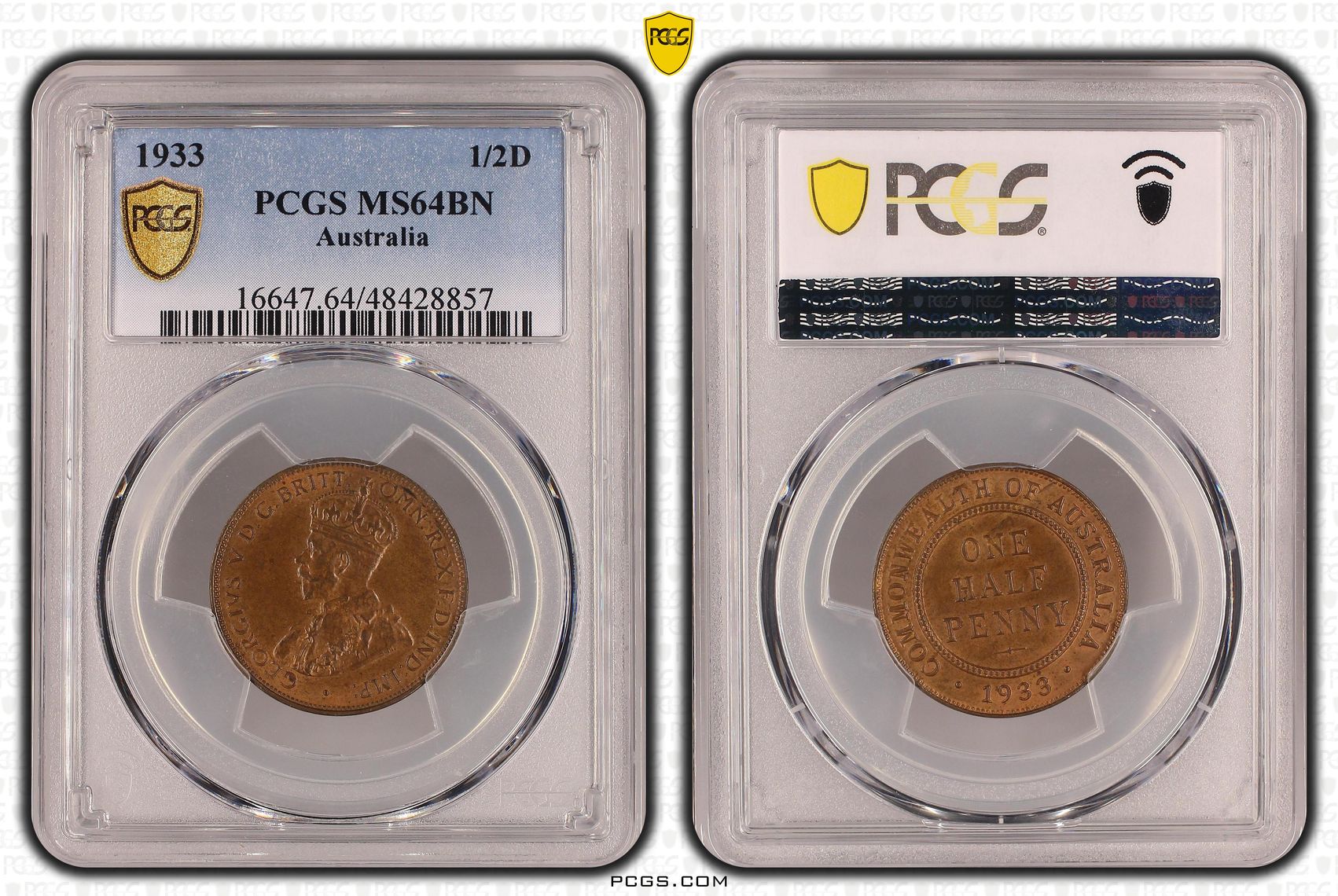 Halfpenny, 1933, PCGS MS 64BN
