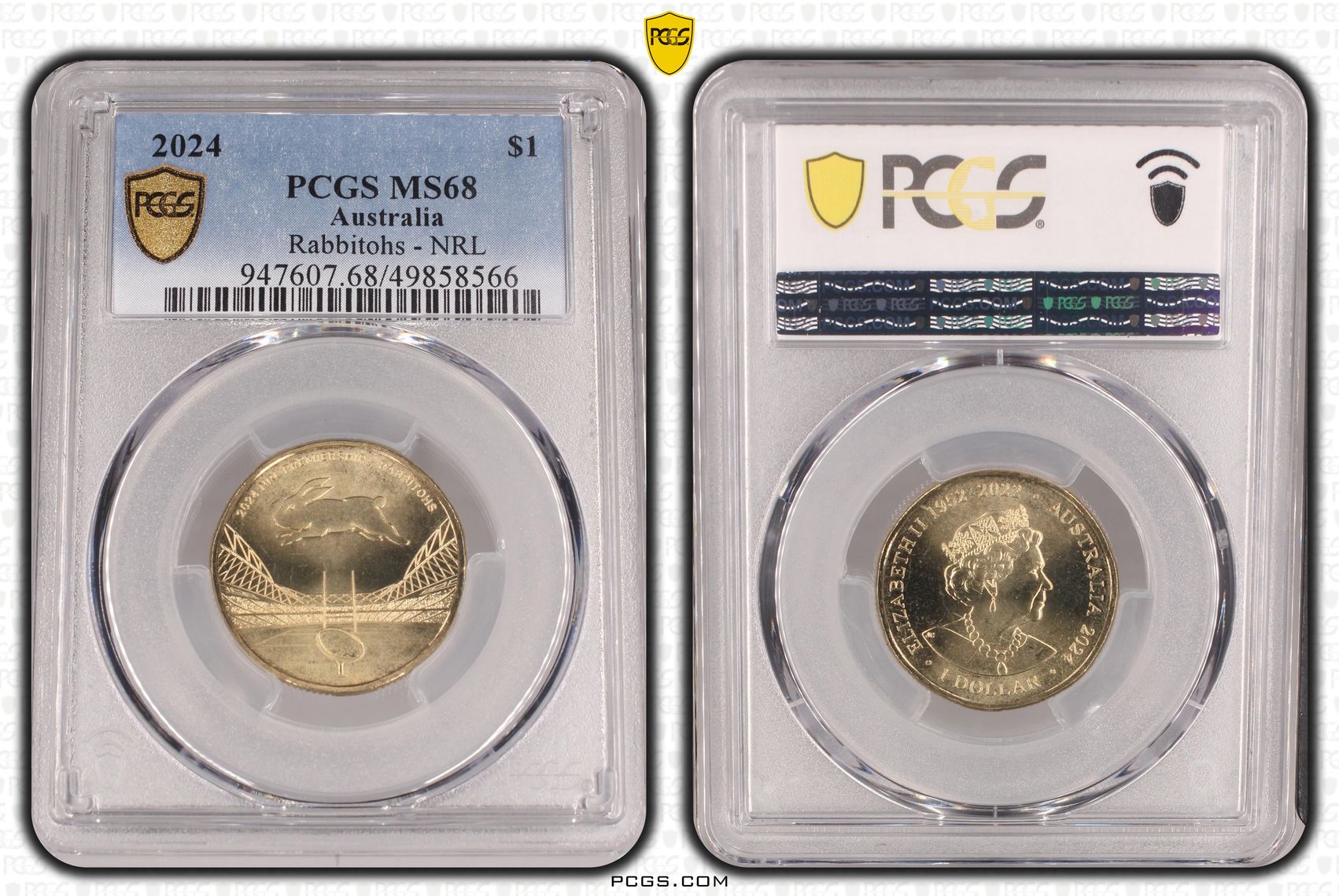 370 · Elizabeth II, Rabbitohs - NRL  POP 2/0, One Dollar, 2024, PCGS MS68