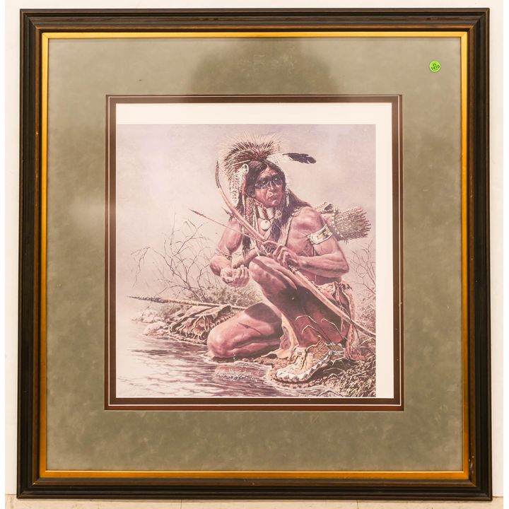 Michael Gentry Indian with Bow Signed Artist Proof Print Framed- 34x32.5''