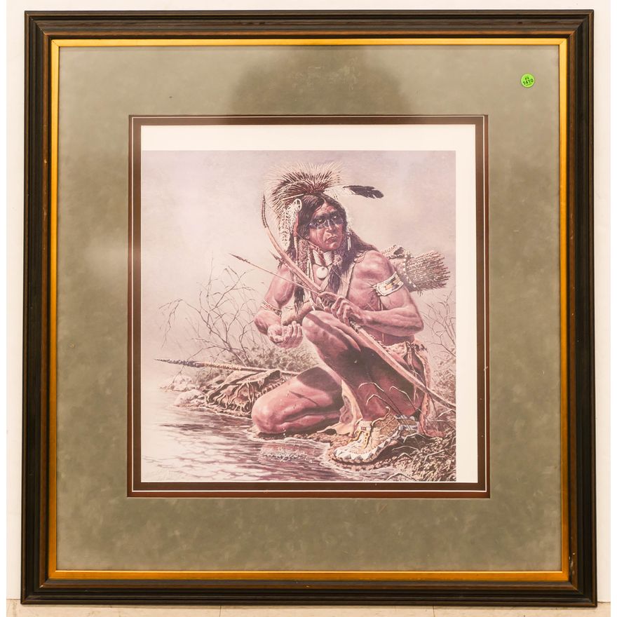 Michael Gentry Indian with Bow Signed Artist Proof Print Framed- 34x32.5''