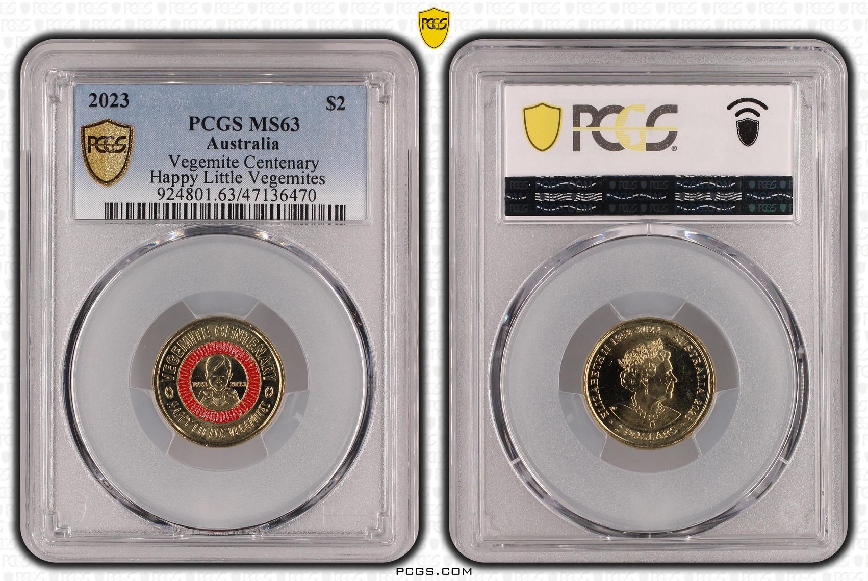 Elizabeth II, Vegemite Centenary - Happy Little Vegemites, Two Dollar, 2023, PCGS MS63