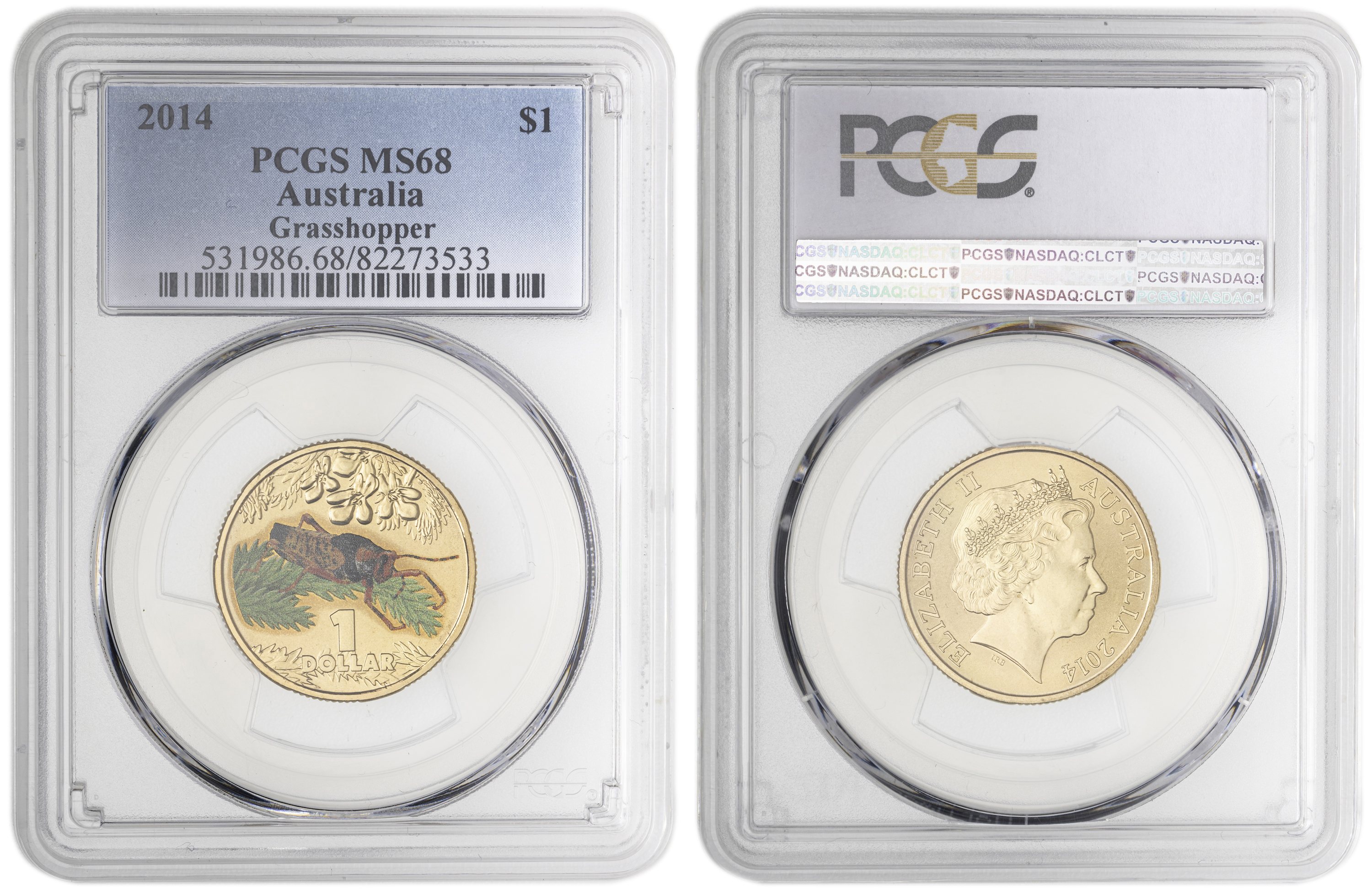 Grasshopper Colorized , One Dollar, 2014, PCGS MS68