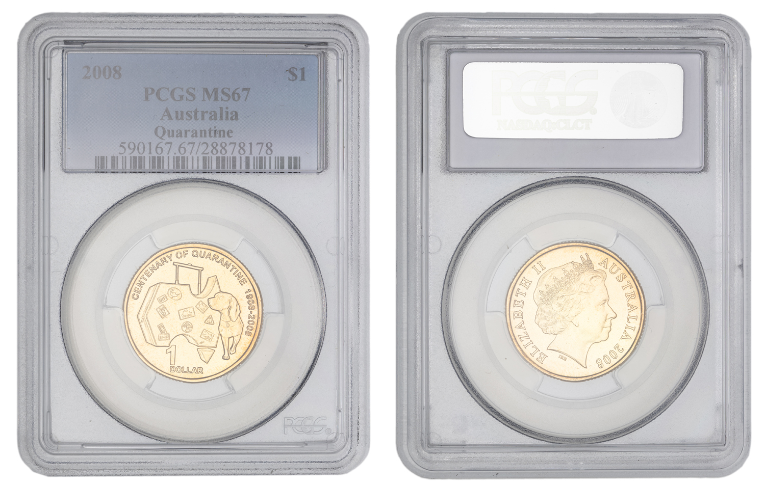 Elizabeth II, Quarantine, One Dollar, 2008, PCGS MS67