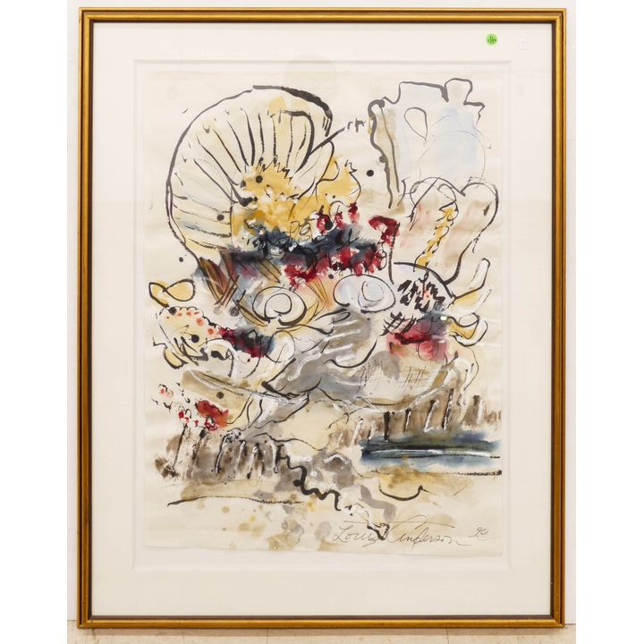 Louis Anderson 'Still Life with Dried Flowers' Watercolor Framed- 42x33''