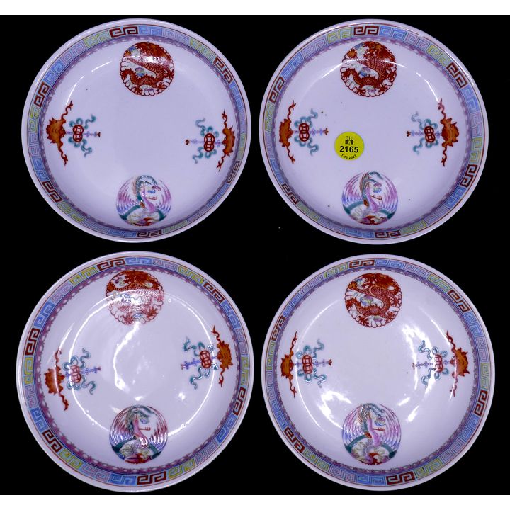 4pc Chinese Republic Porcelain Dragon & Phoenix Dishes- 5.5''