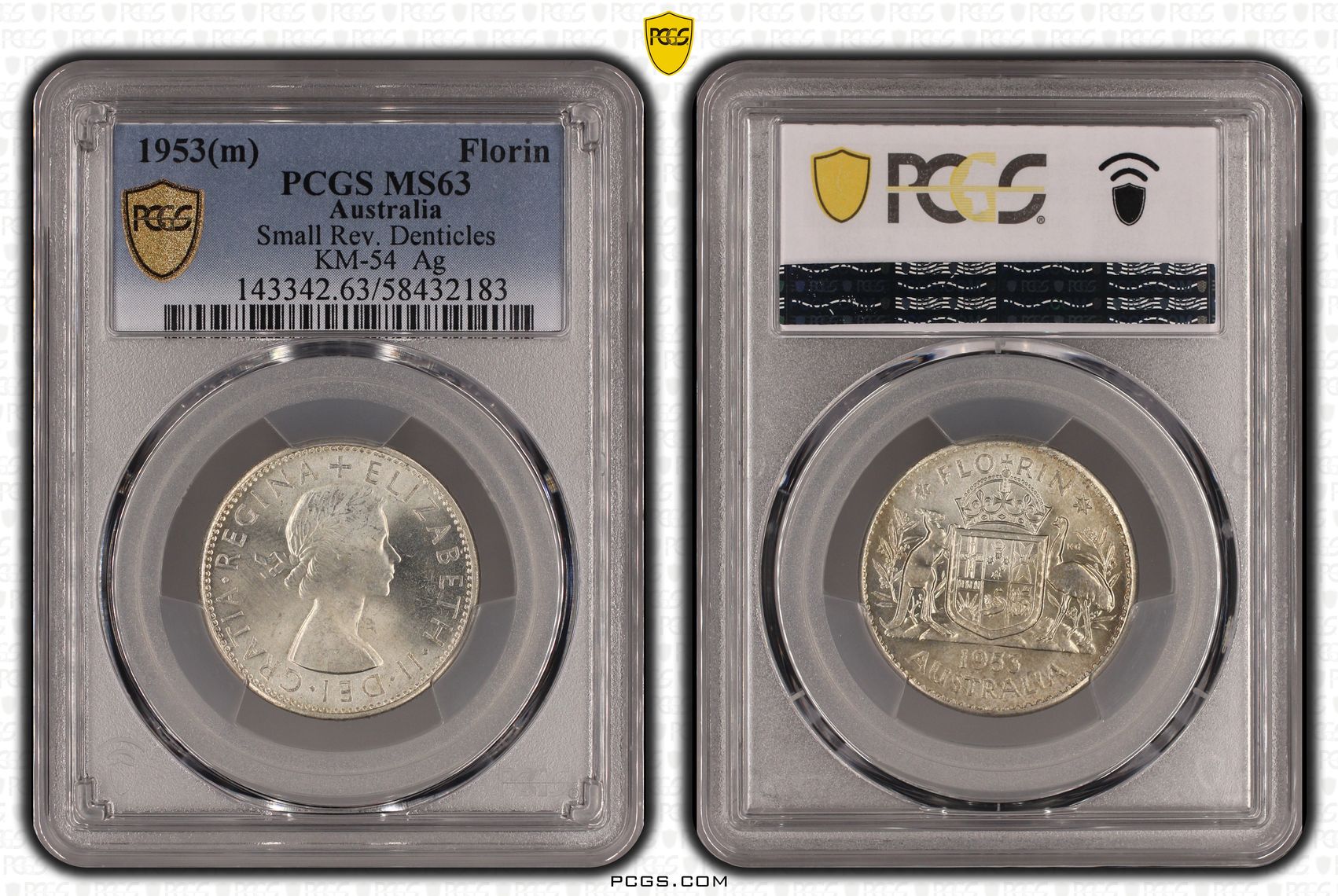 Elizabeth II, Florin, 1953, PCGS MS63