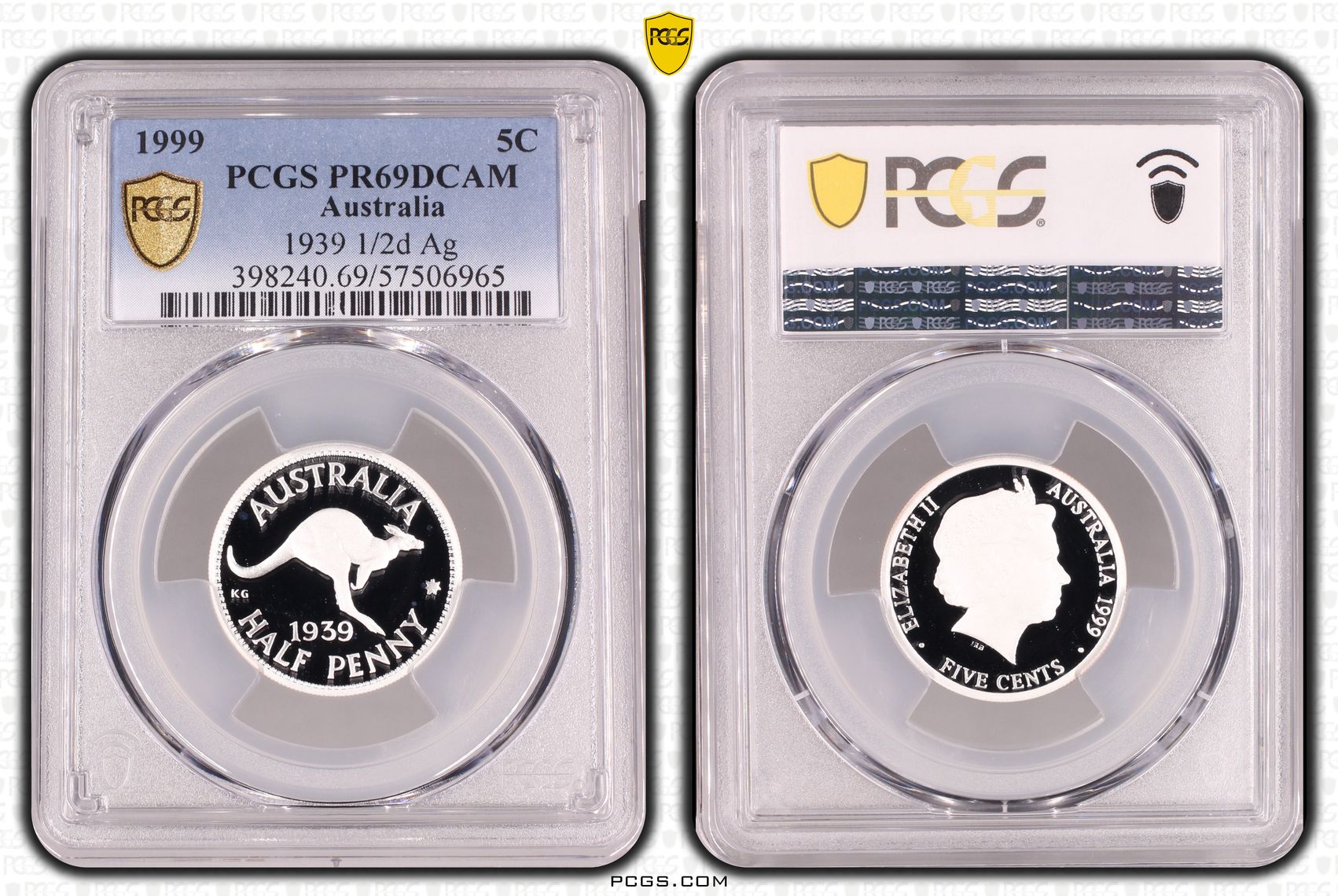 1939 1/2d Silver, Five Cent, 1999, PCGS PR69DCAM