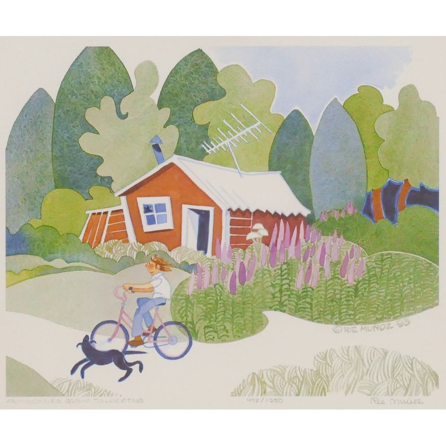 Rie Munoz ''Abandonned Cabin, Talkeetna'' 1993 Signed Print. Framed 20.25'' x 22.75''