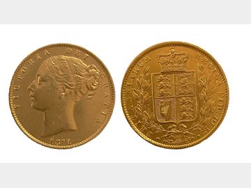 1871 Queen Victoria Young Head #Die 36 London Mint Shield Gold Sovereign