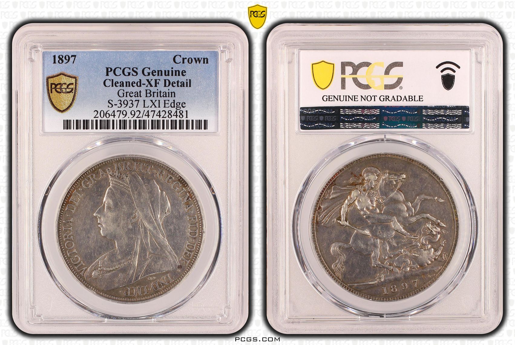 Great Britain, S-3937 LXI Edge, Crown, 1897, PCGS Genuine - XF Details (92 - Cleaned)