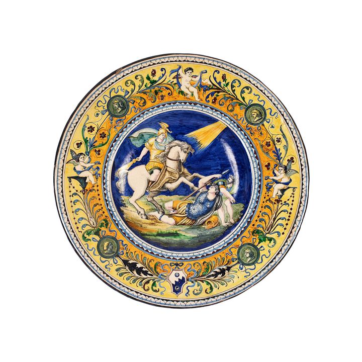 A maiolica charger, late 19th century