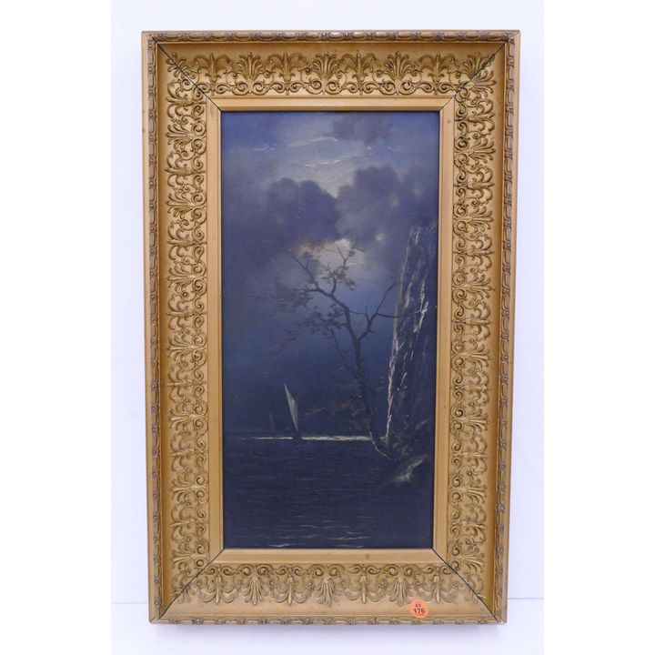 Antique Nightscape Oil Painting in Gilt Frame- 24x15'' (RW1)
