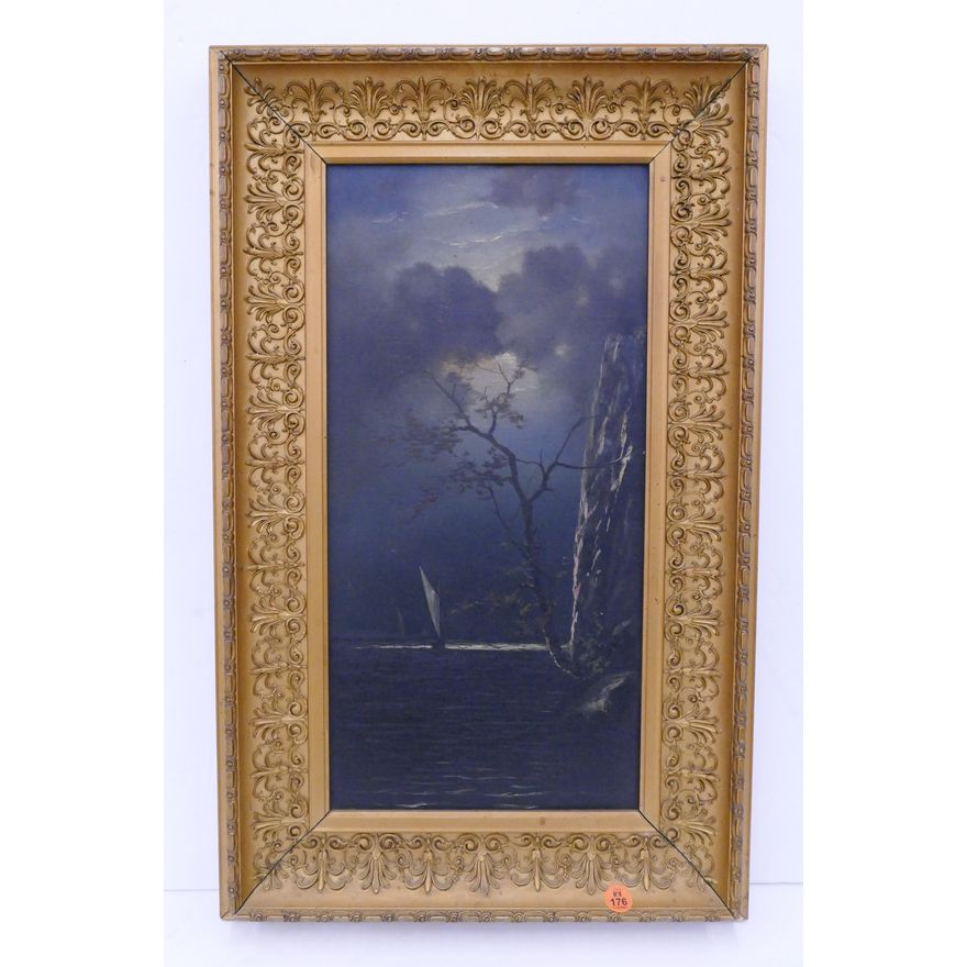 Antique Nightscape Oil Painting in Gilt Frame- 24x15'' (RW1)